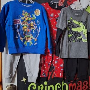 Size 4 Set of 3 Outfits.Teenage Mutant Ninja Turtles Blue Sweatpants Set & PJ'S.